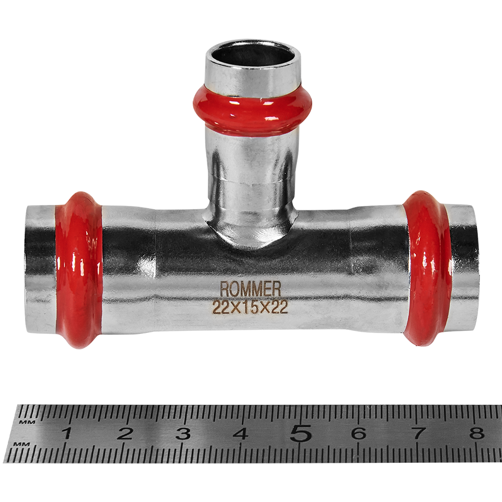 Тройник переходной ВПр 22х15х22 из нержавеющей стали прессовой ROMMER
