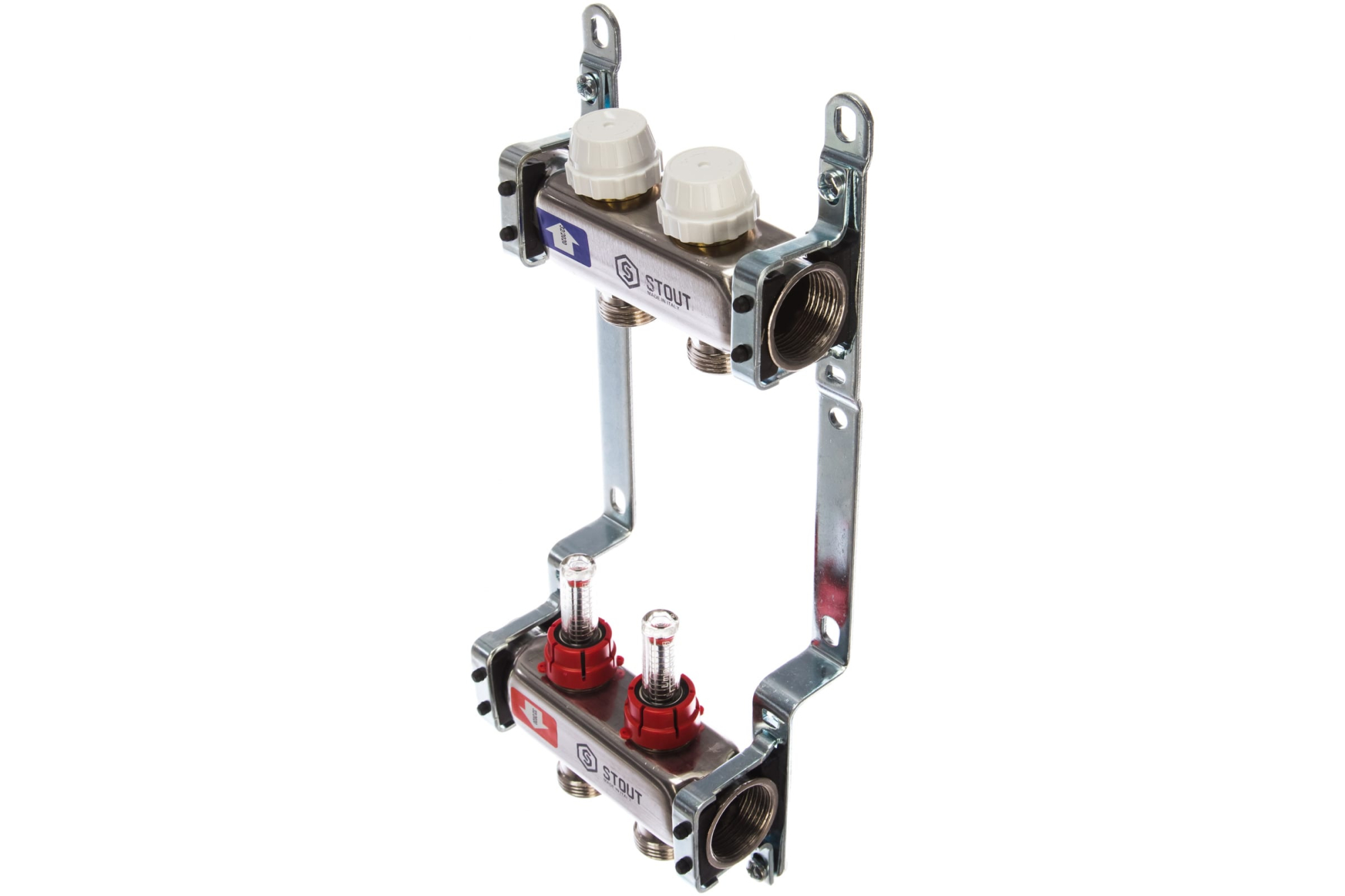 Коллектор из нержавеющей стали с расходомерами 1"/3/4"x2 STOUT