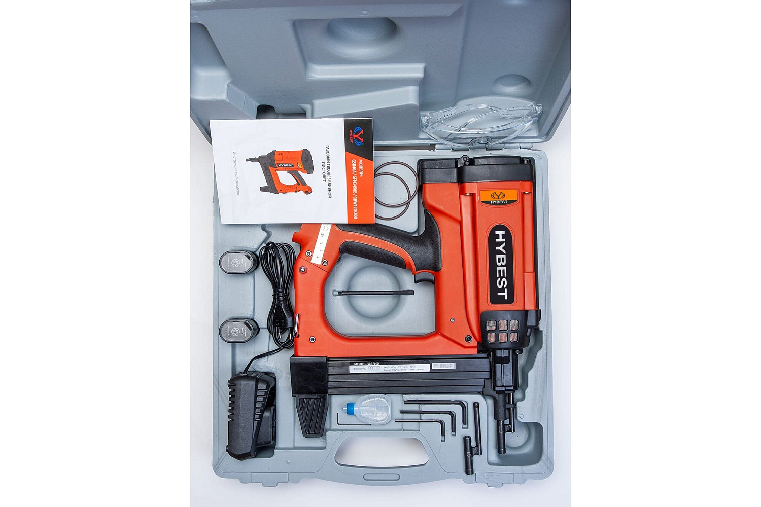 Газовый монтажный пистолет HYBEST GSR40A арт. HBGSR40A2022SV (новая версия) (1 АКБ + З/У) 