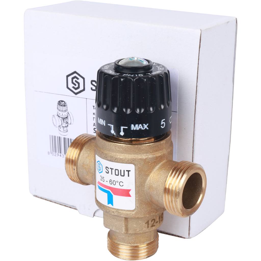 Термостатический смесительный клапан для систем отопления и ГВС 3/4" НР 35-60 STOUT