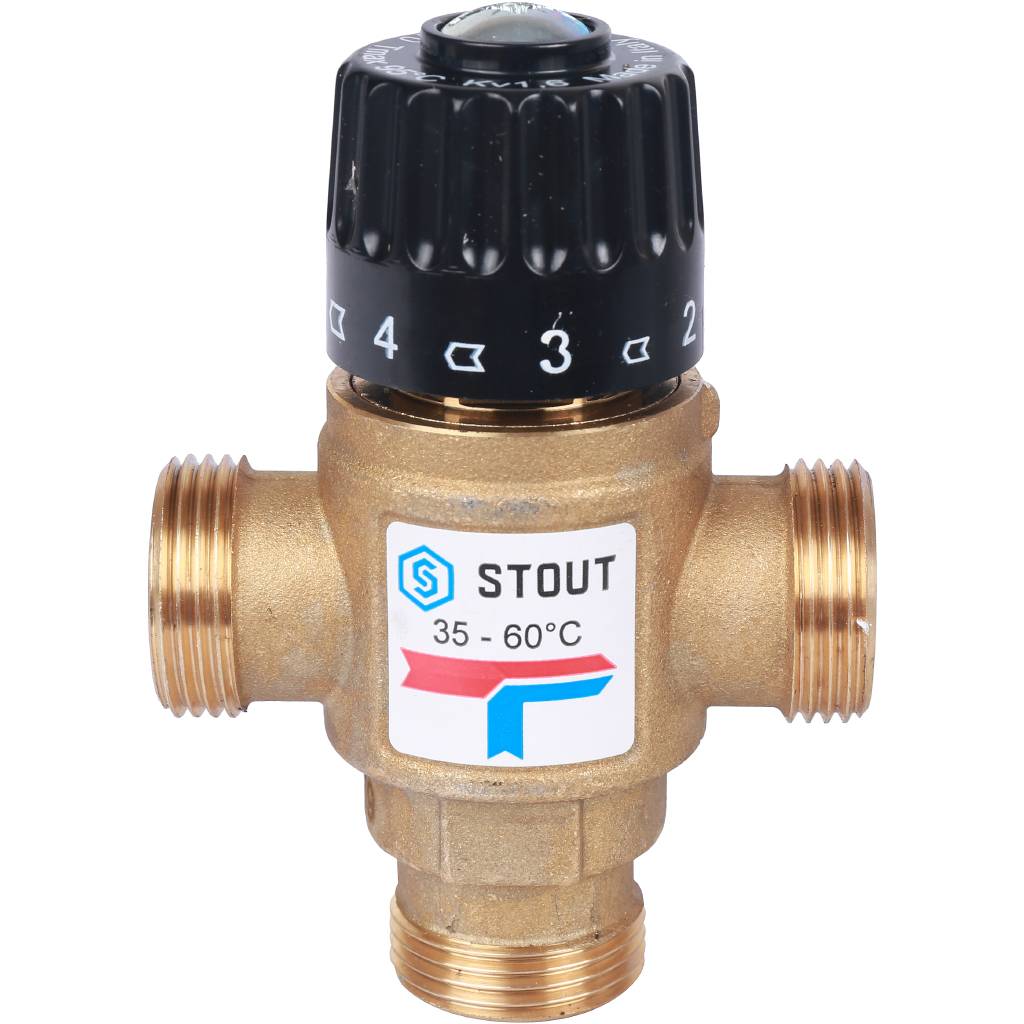 Термостатический смесительный клапан для систем отопления и ГВС 3/4" НР 35-60 STOUT